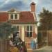 Three Women and a Man in a Yard behind a House